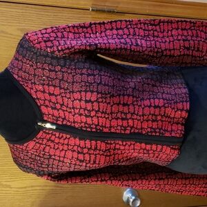 Carmen marc Calvo red black gold zip crop cardigan sweater